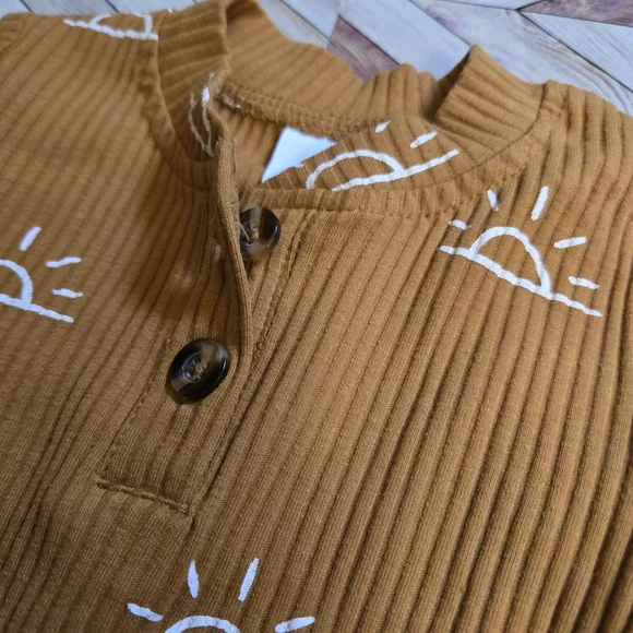 Baby Boy Girl Sun Print Ribbed Long Sleeve Onesie Pants Beanie Lounge Set 12-18M - Picture 4 of 14